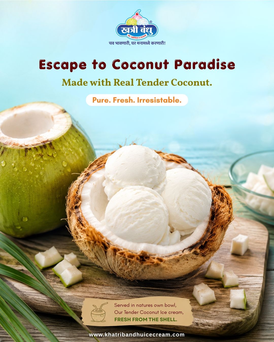 Tender coconut ice cream Pune, Khatri Bandhu coconut flavour, fresh coconut dessert, natural ice cream